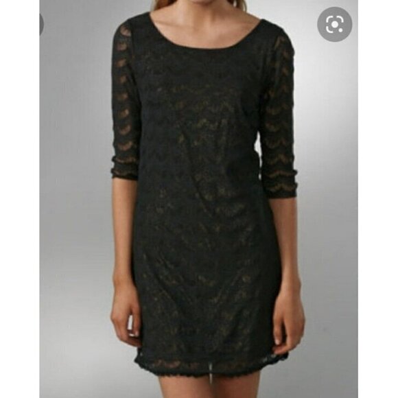 Free People Dark Green Lace Overlay Metallic Lined Open Back Dress Woman's Sz S - Picture 1 of 9